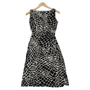 LAUREN RALPH LAUREN dress black white print faux wrap NWT sz 2 stretch v-neck